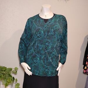 Catherines Teal and Black Flowy Tunic Blouse